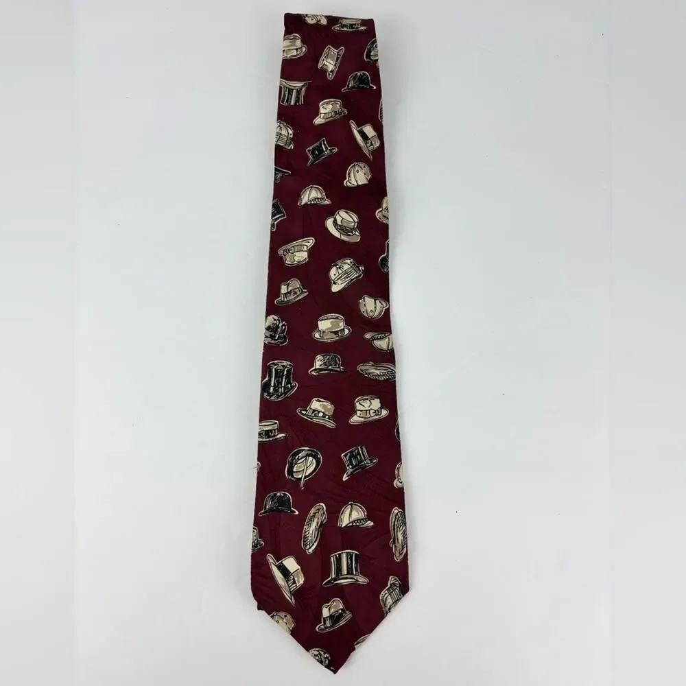 Vintage Lands' End Handmade 100% Silk Hats Neck Tie